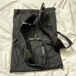 Opyum YSL Logo-Heel Sandals with Black Hardware